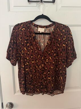 Sezane Leopard Print Button-Front Blouse size 36 small/medium